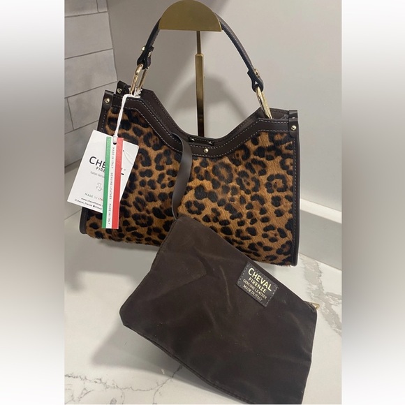 🆕 Cheval Firenze 🇮🇹 Leather Leopard Print Crossbody Handbag With Pouch - Picture 8 of 15